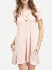 Pink Short Sleeve Pockets Loose Dress