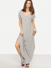 Grey Rolled-cuff Pockets Split Maxi Dress