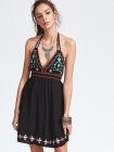 Black Halter Neck Embroidered Backless A-Line Dress