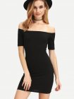 Black Off The Shoulder Lace Up Back Bodycon Dress