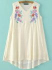 White Flower Embroidery Sleeveless Tent Dress