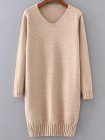 V Neck Cable Knit Detail Slit Sweater Dress