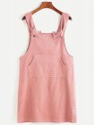 Pink Corduroy Slit Side Overall Dress With Pocket