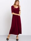 Burgundy Scoop Neck Cut Out Back Maxi Dress