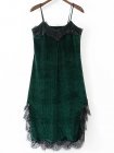 Green Eyelash Detail Velvet Cami Dress