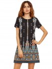 Orange In Black Aztec Print Shift Dress