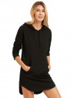 Black Curved Hem Hooded Sweatshirt Dress With Pocket