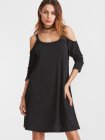 Black Cold Shoulder Dip Hem Shift Dress