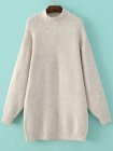 Beige Mock Neck Drop Shoulder Sweater Dress