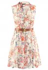 Multicolor Foam Sleeveless Floral Belt Chiffon Dress