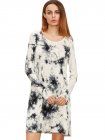 Black And White Ink Print Tie-dye Long Sleeve Dress