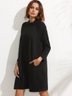 Black Ribbed Raglan Sleeve Sweatshirt Dress