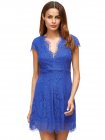 Royal Blue Deep V Neck Cap Sleeve Lace Dress