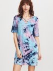 Multicolor Tie Dye Print Crisscross V Neck Tee Dress