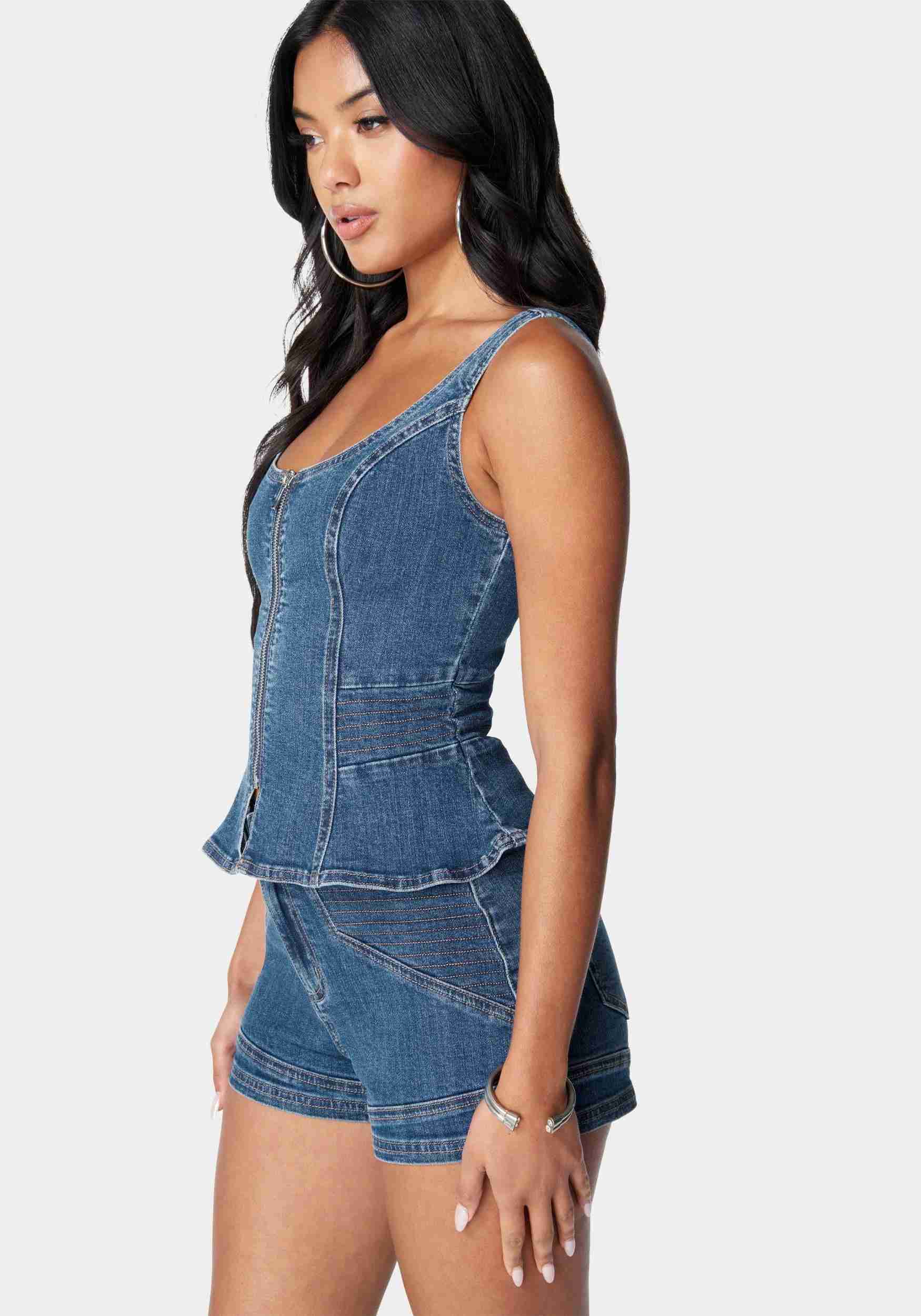 Zip Front Peplum Denim Top