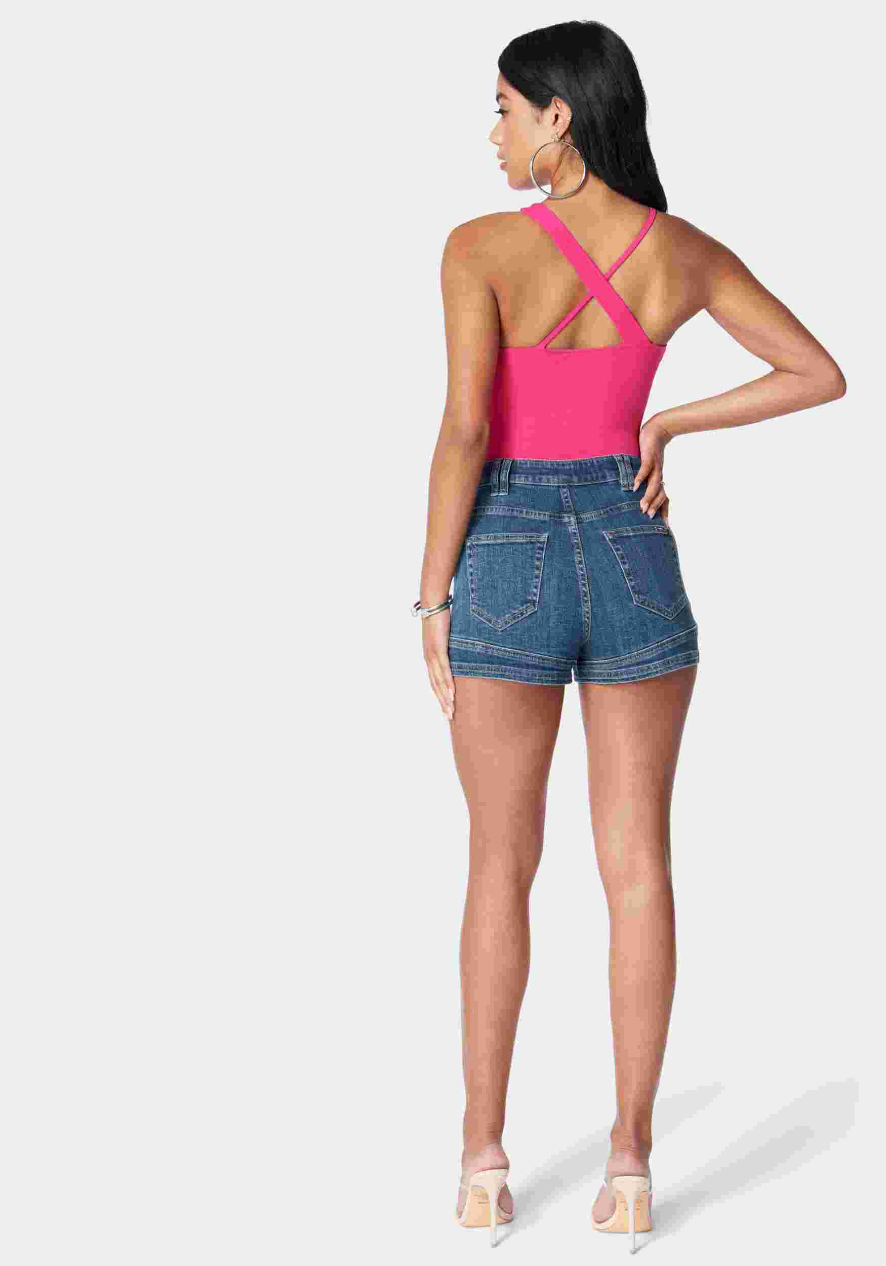 High Waist Stitch Detail Denim Short