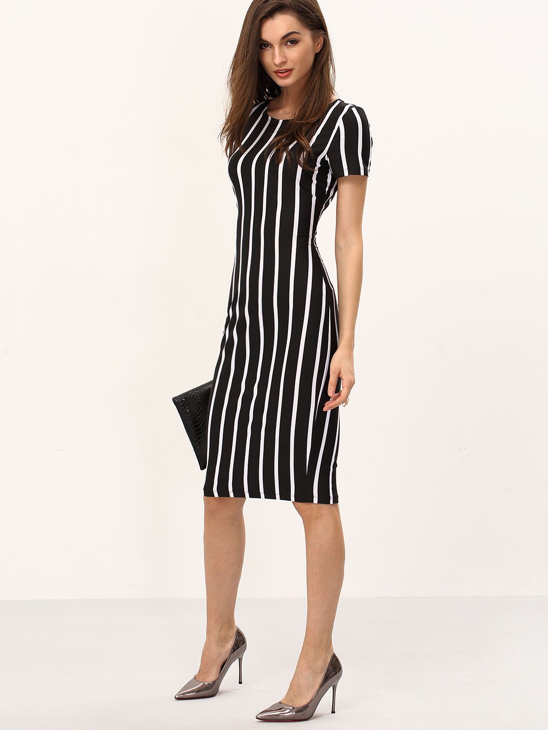 Vertical Striped Long Sheath Dress