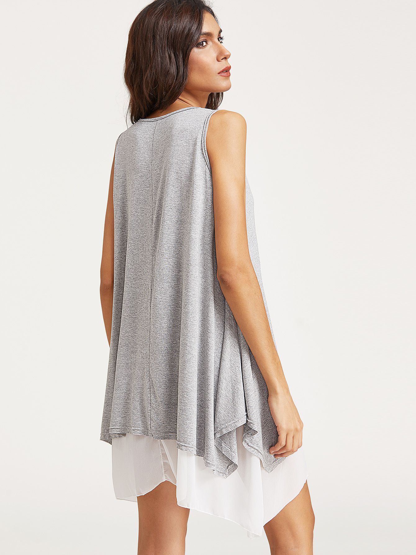 Grey Contrast Asymmetrical Tank Dress