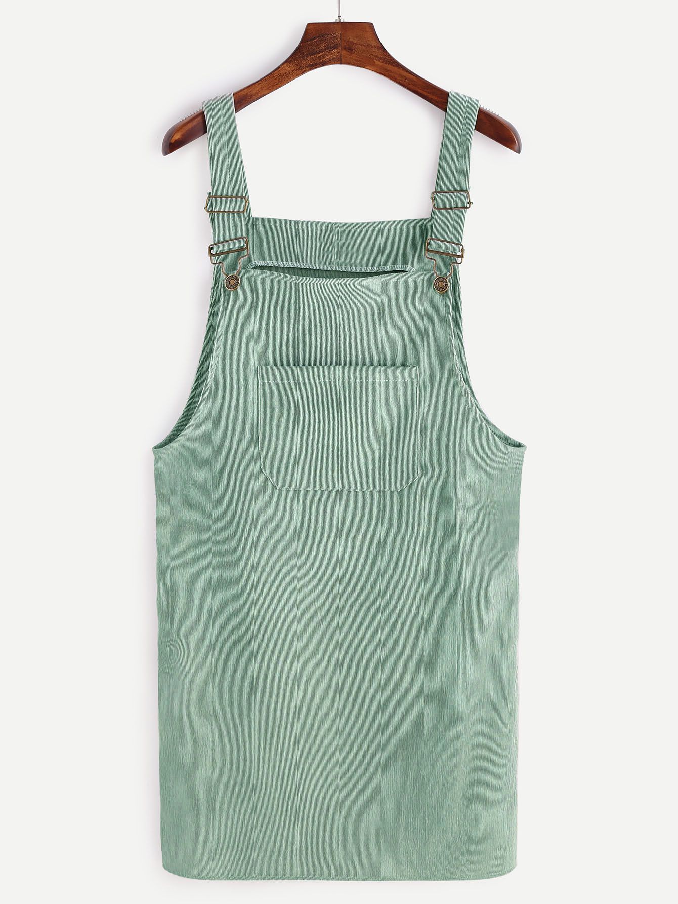 Green Corduroy Pinafore Dress With Pockets