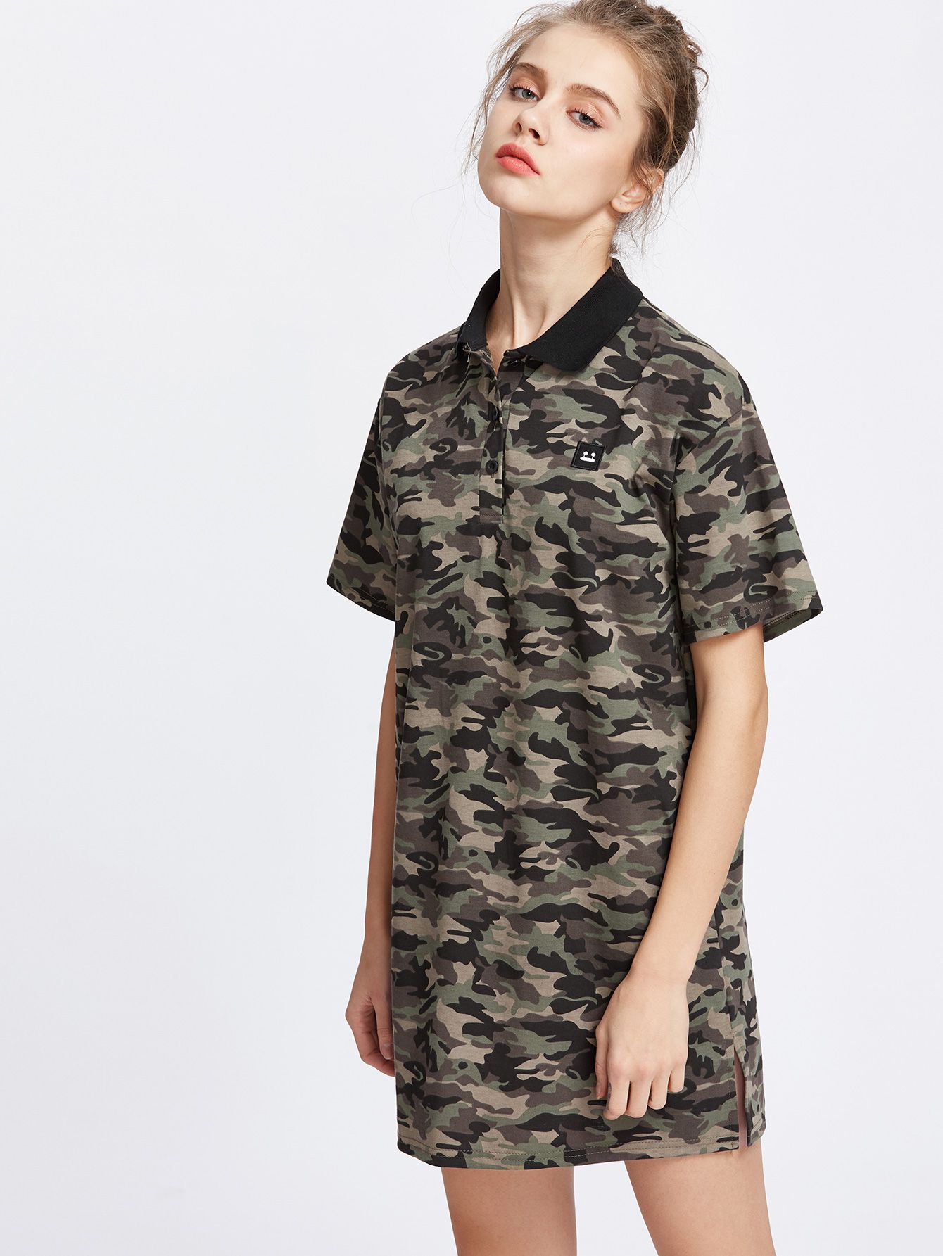 Army Green Camo Print T-shirt Dress