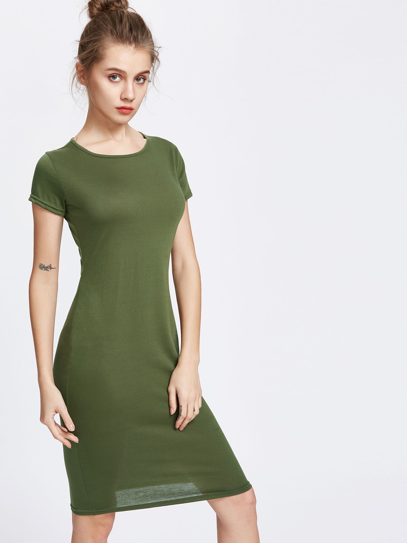 Army Green Sheath Tee Dress