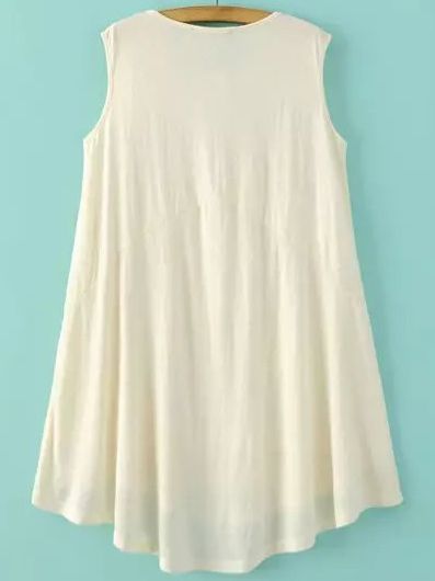 White Flower Embroidery Sleeveless Tent Dress