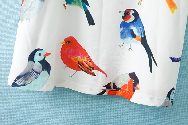 White Half Sleeve Birds pattern Random Loose Dress