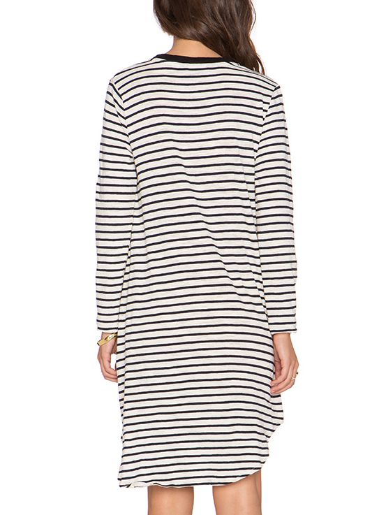 White Long Sleeve Striped Dress