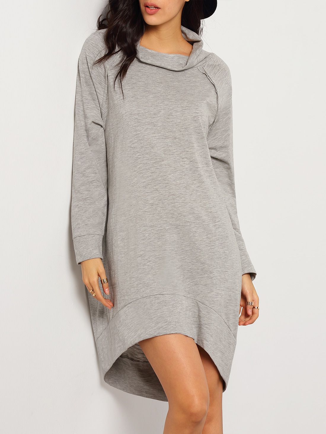 Grey Long Sleeve High Neck Dress