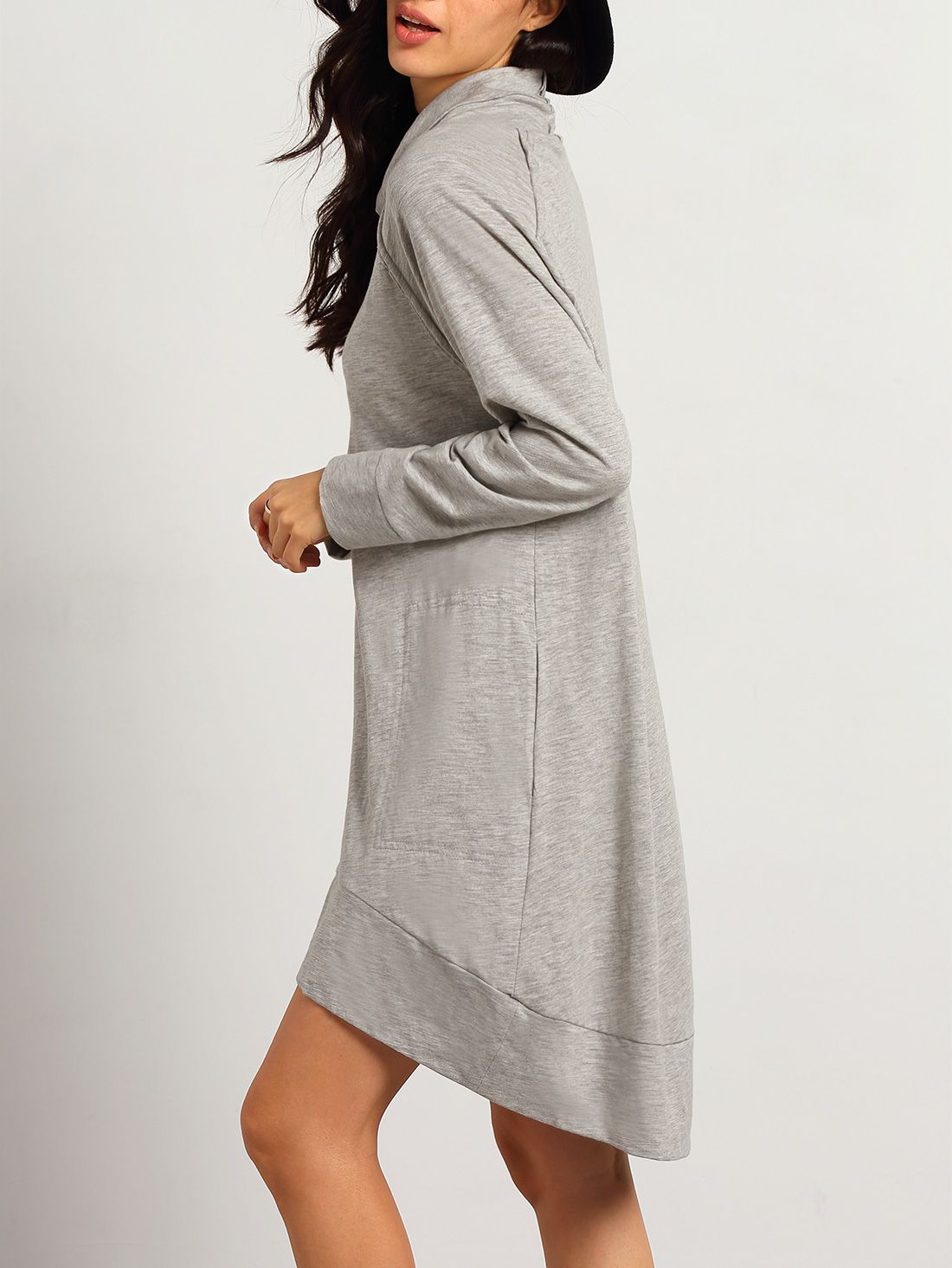 Grey Long Sleeve High Neck Dress