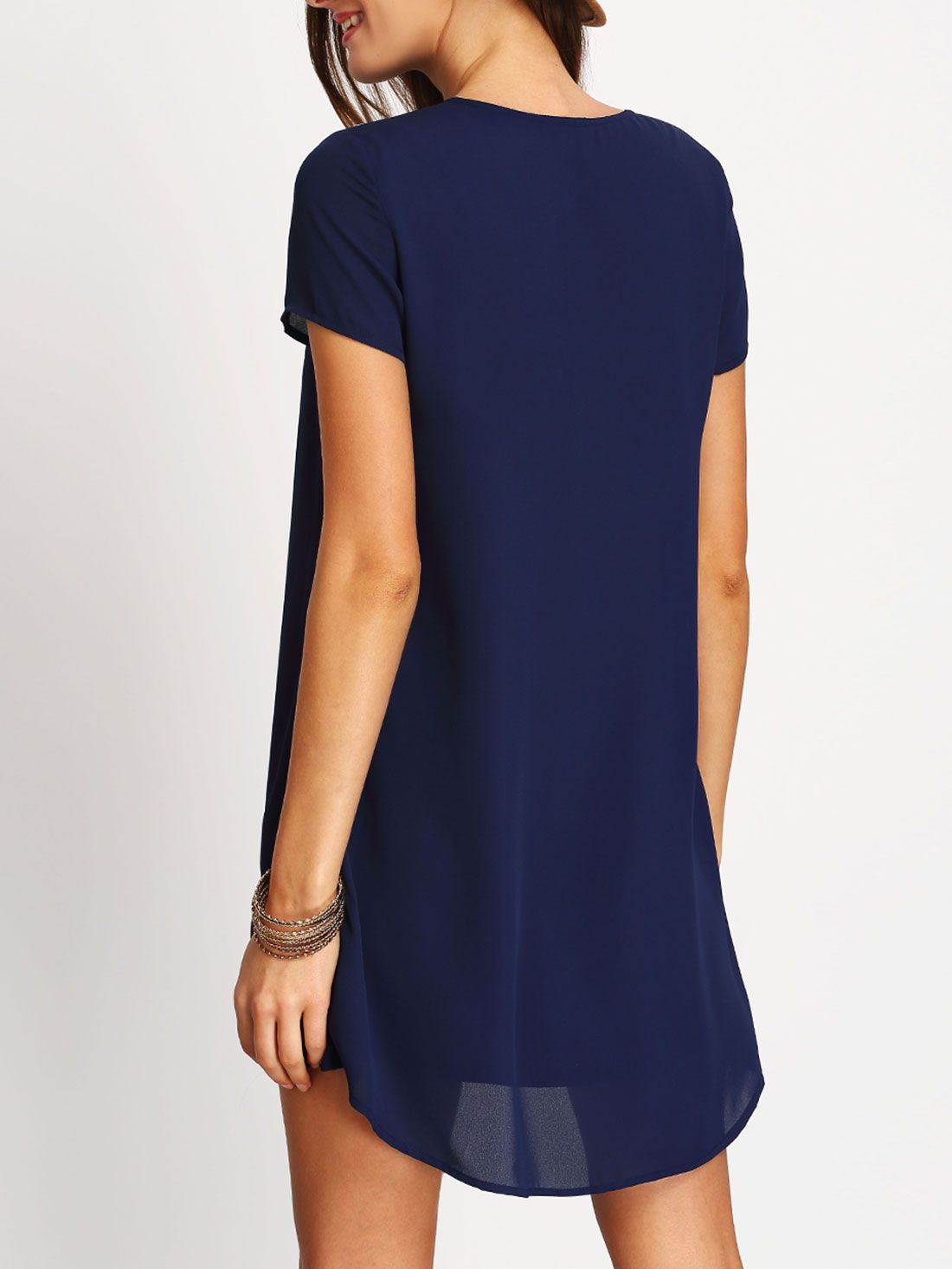 Royal Blue Lace Up Print Front Shift Dress