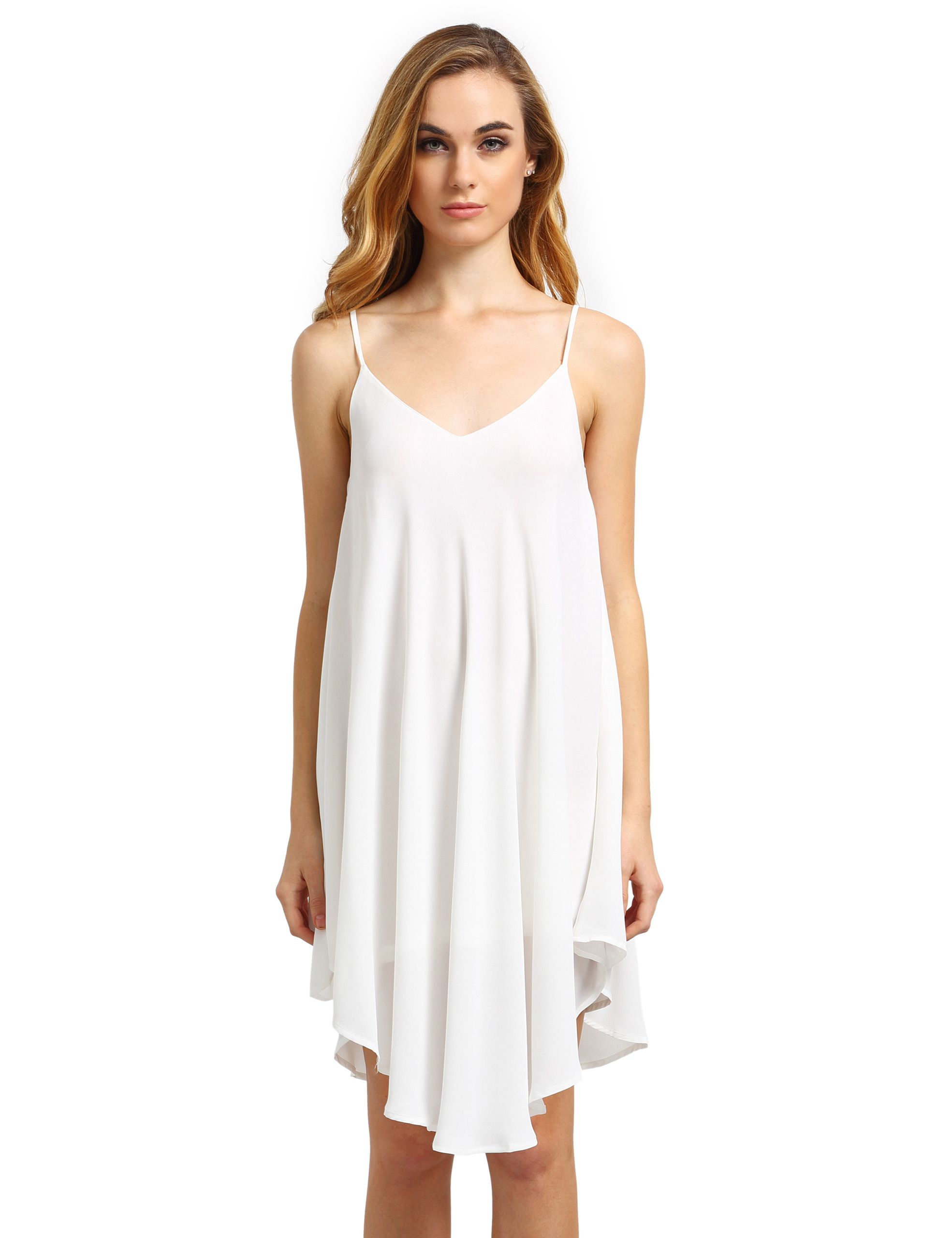 Ivory Spaghetti Strap Asymmetrical Shift Dress Sundresses