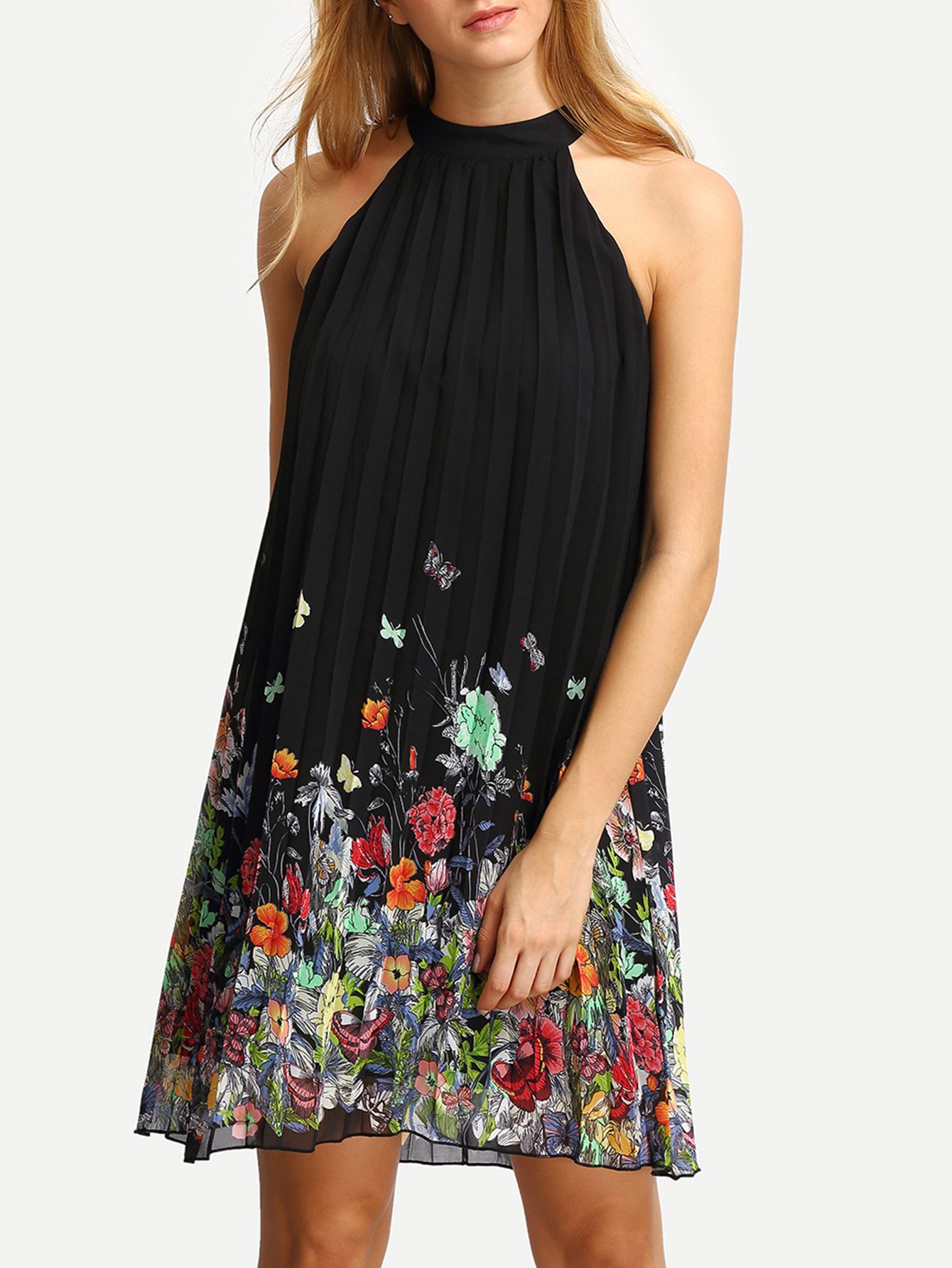 Black Print Cut Away Shift Dress