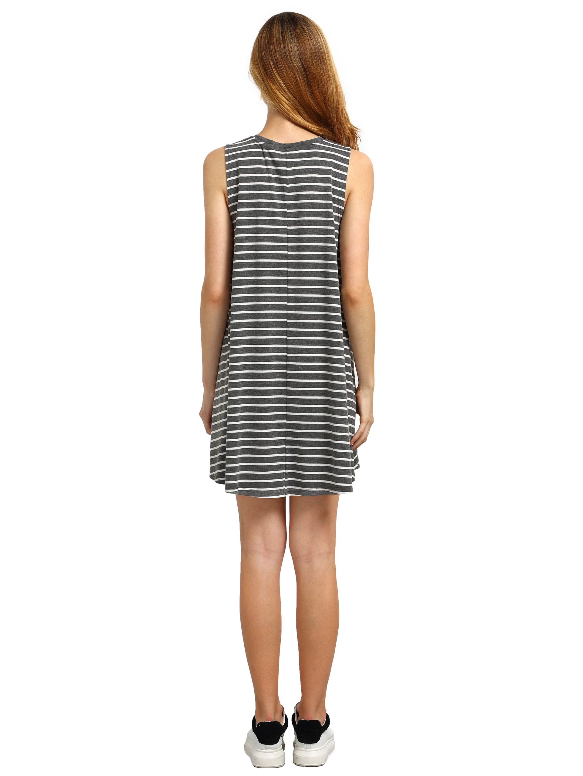 Deep Grey Striped Sleeveless Dress