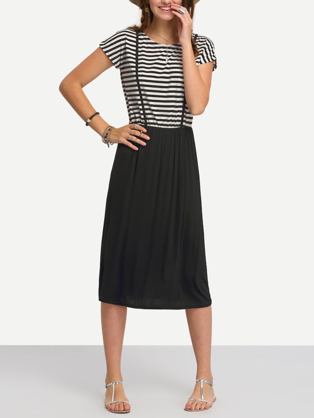 Striped Top Plain Bottom Dress