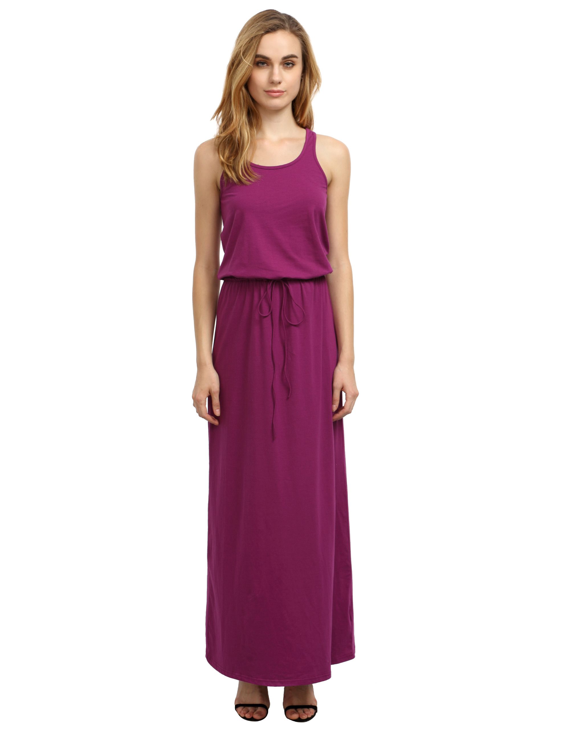 Grey Purple Self-tie Waist Sleeveless Maxi Dress