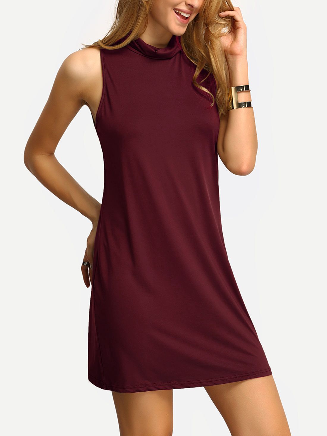 Burgundy High Neck Tank Dress