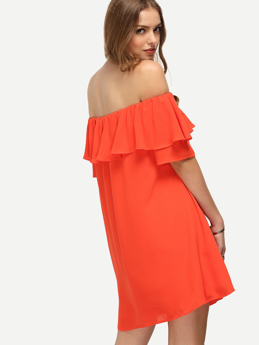 Red Off The Shoulder Ruffle Shift Dress