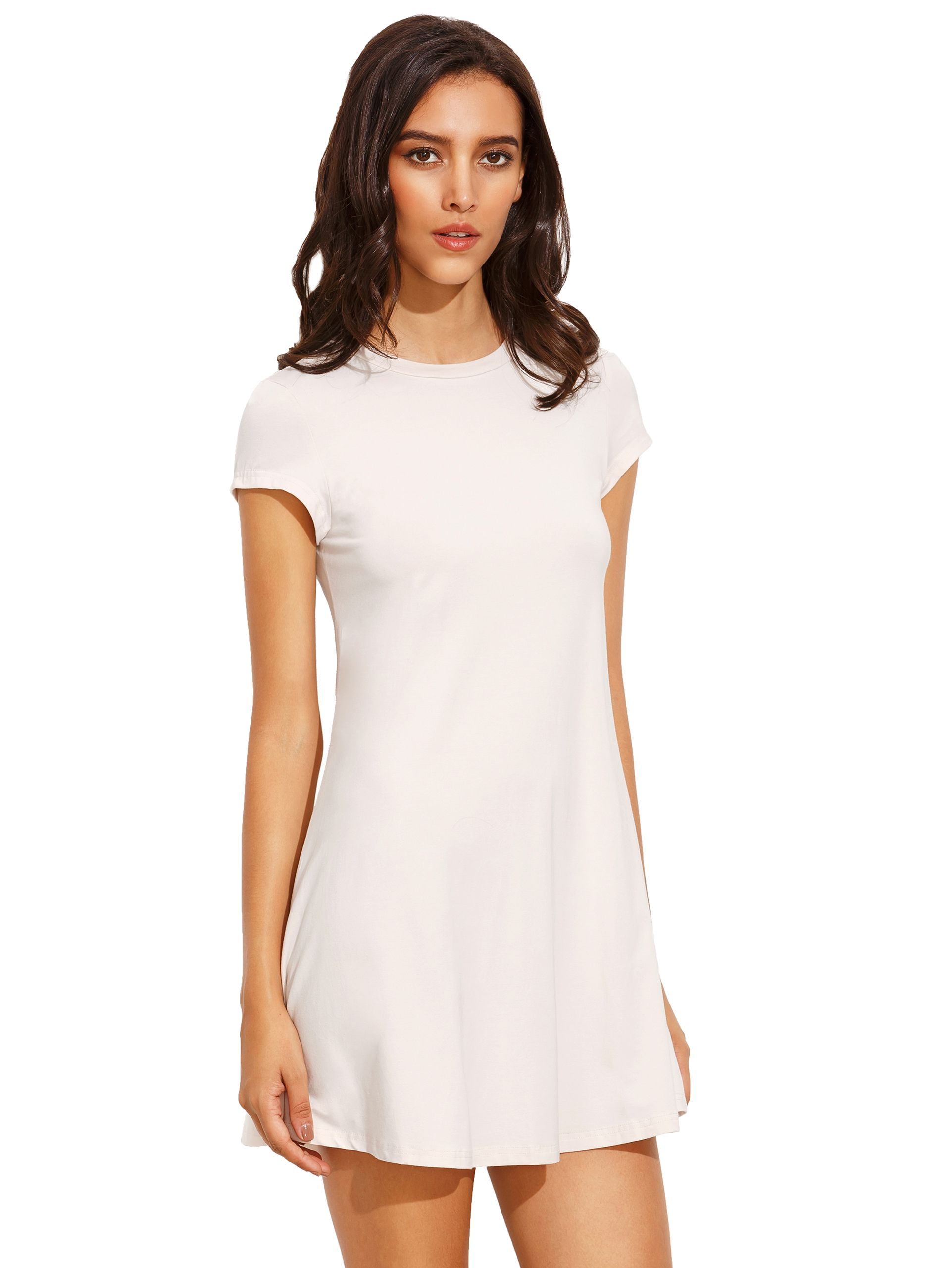 White Short Sleeve Shirt Cut Swing Dress