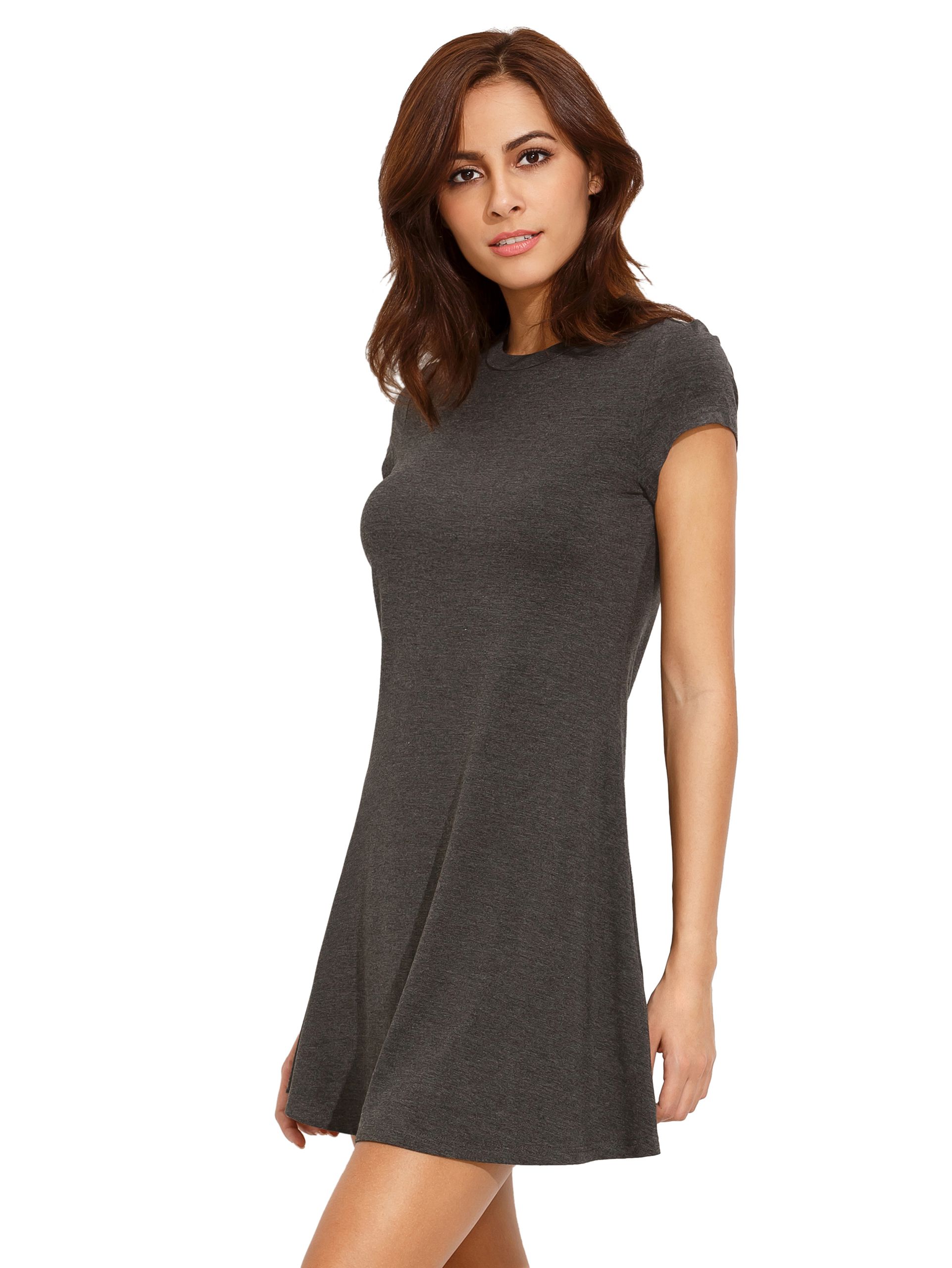 Grey Short Sleeve Shirt Cut Swing Dress