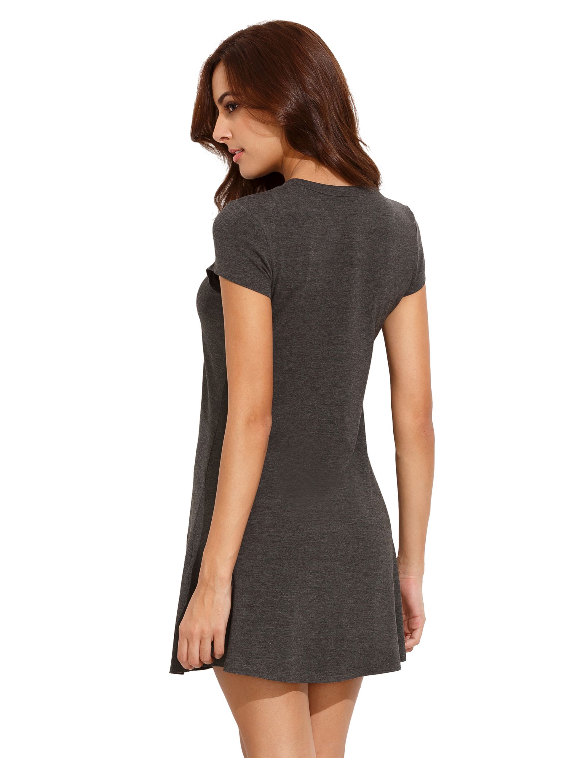 Grey Short Sleeve Shirt Cut Swing Dress