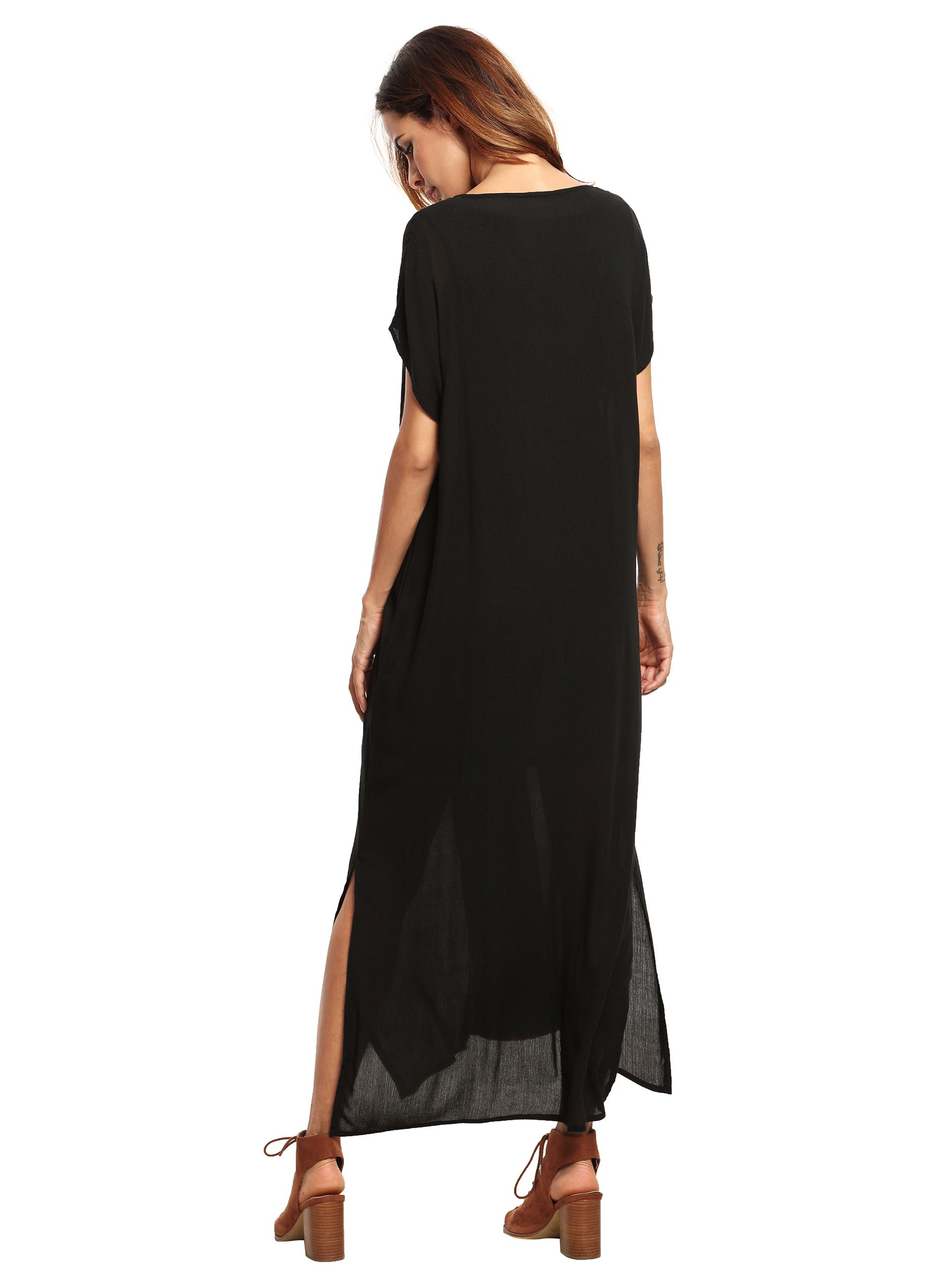 Black Placement Print Split Side Maxi Dress