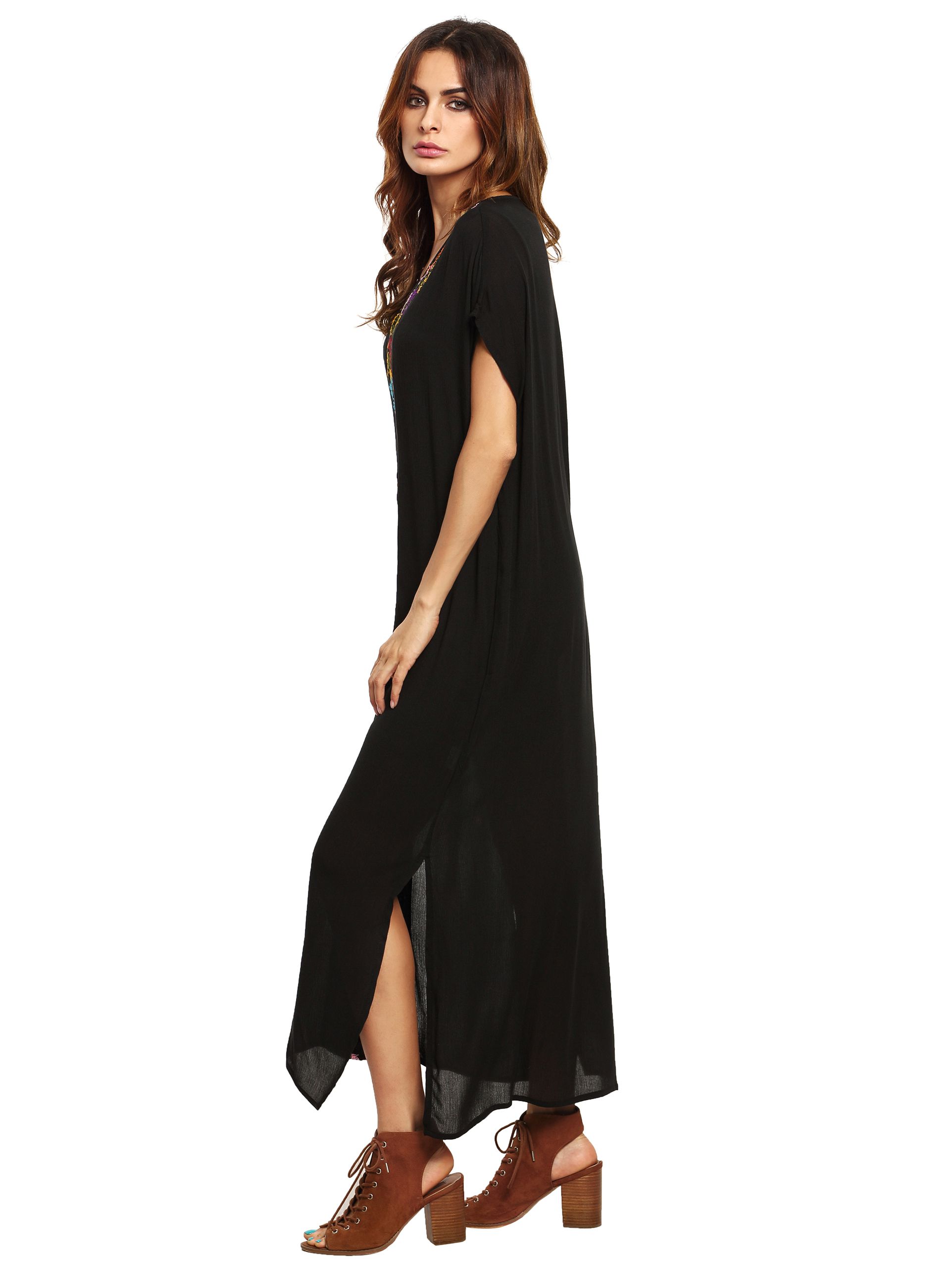 Black Placement Print Split Side Maxi Dress