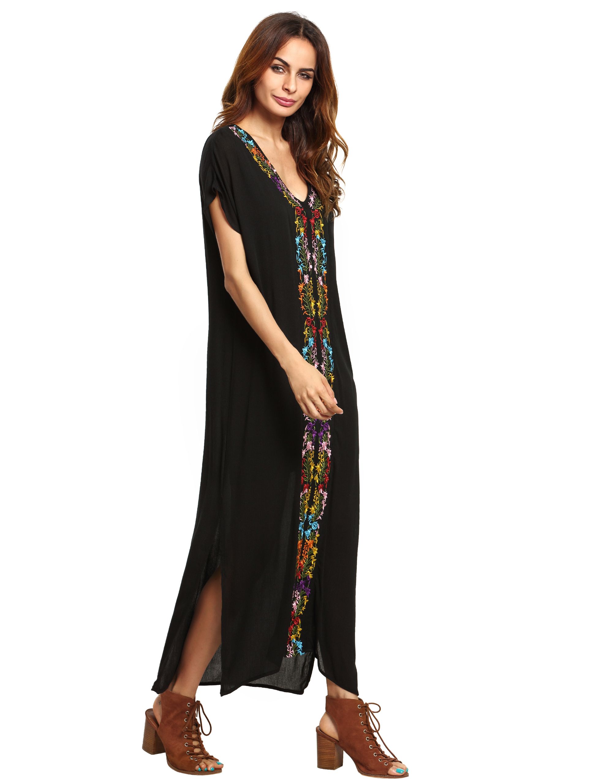 Black Placement Print Split Side Maxi Dress