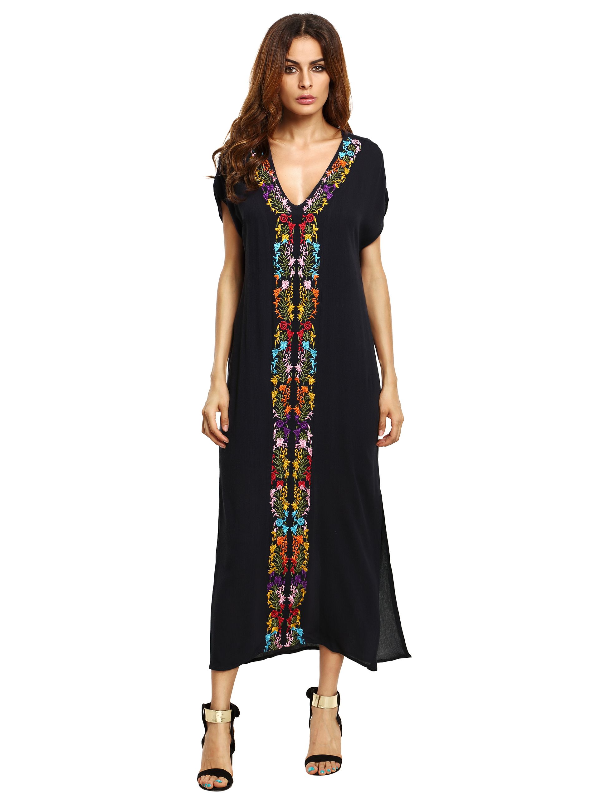 Navy Placement Print Split Side Maxi Dress