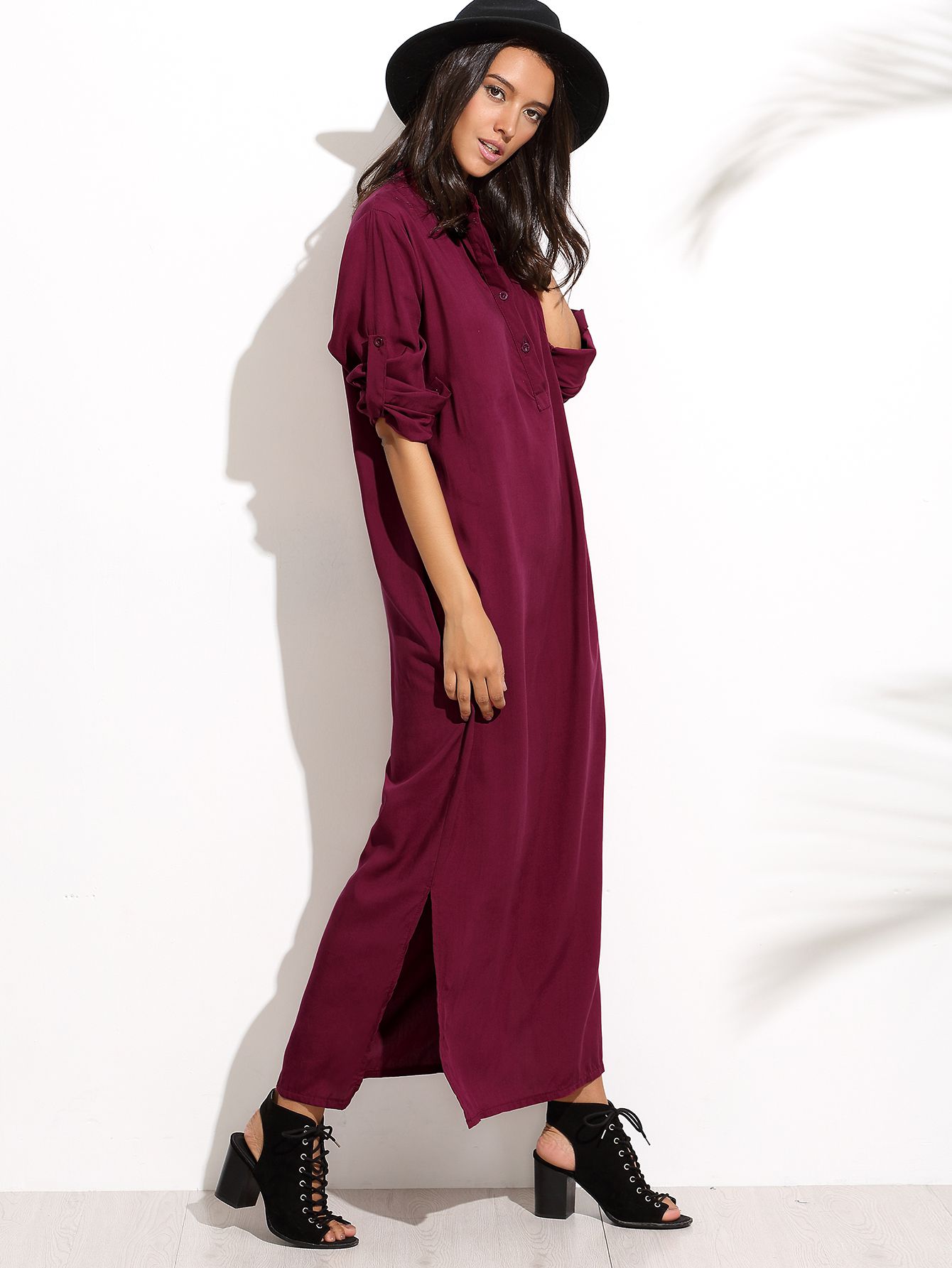 Burgandy Split Side Shirt Dress