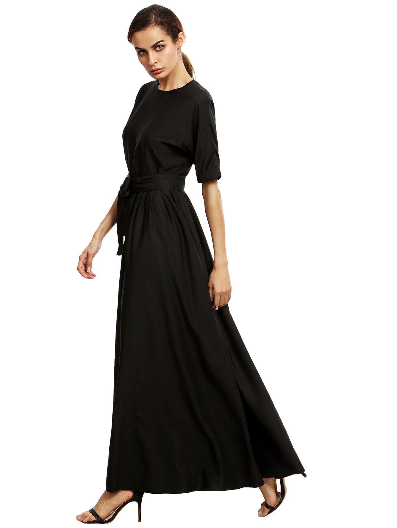 Black Round Neck Maxi Dress