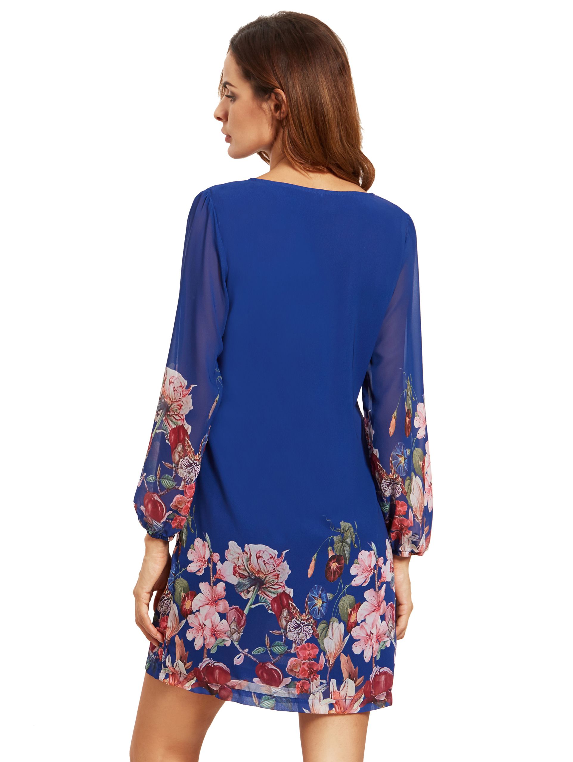 Blue Lantern Sleeve Floral Shift Dress