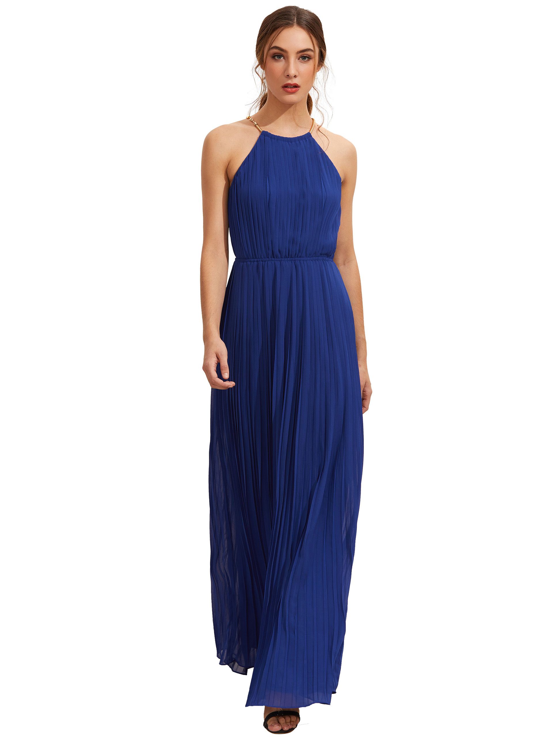 Light Blue Evening Sleeveless Halterneck Pleated Infinity Maxi Dress