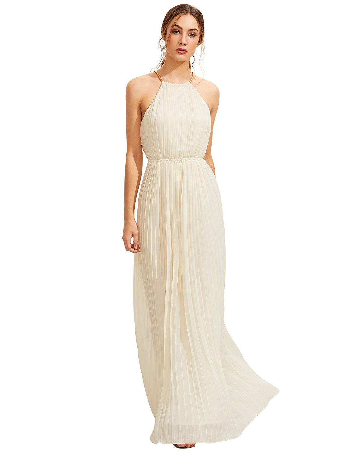 Evening Sleeveless Halterneck Pleated Infinity Maxi Dress